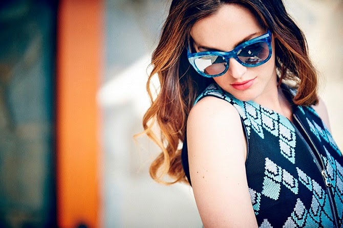 Leighton Meester for Jimmy Choo Blair Waldorf occhiali da sole maculati azzurri bellissima
